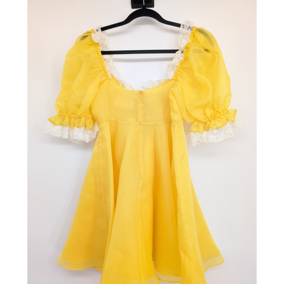 NWT Selkie Sunshine Parliament Puff Sleeve Mini Dress Size Small Yellow #1A503 - Picture 5 of 9